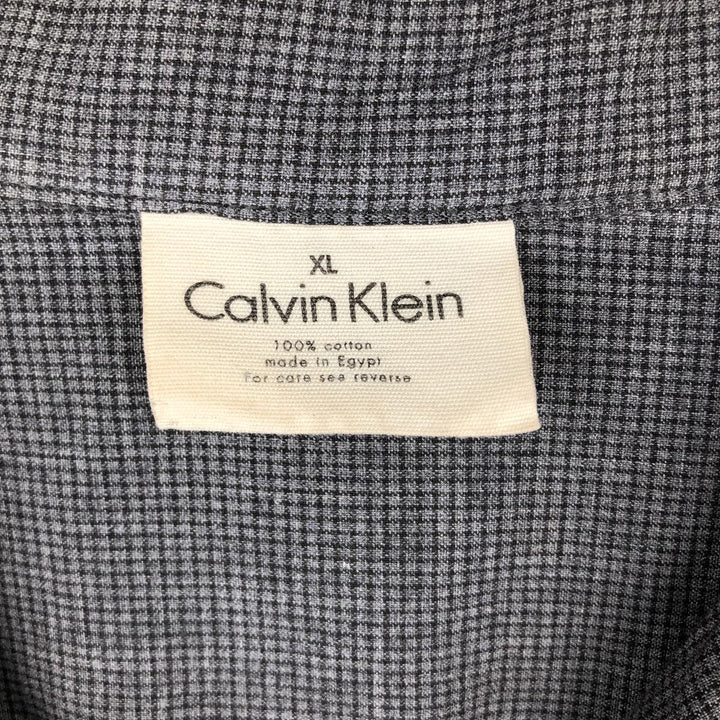Calvin Klein check pattern short-sleeved open-collar cotton shirt, boxy fit, men's size XL. cotton Charcoal Vintage Second Hand