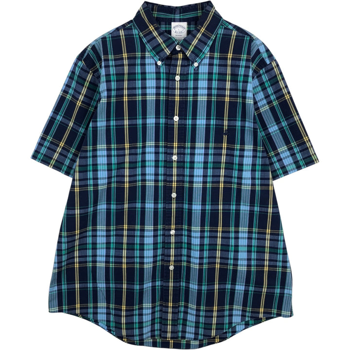 Brooks Brothers Est.1818 REGENT Madras Check Long-Sleeve Button-Down Check Shirt, Men's Size L (approx.) cotton navy blue type Vintage Second Hand
