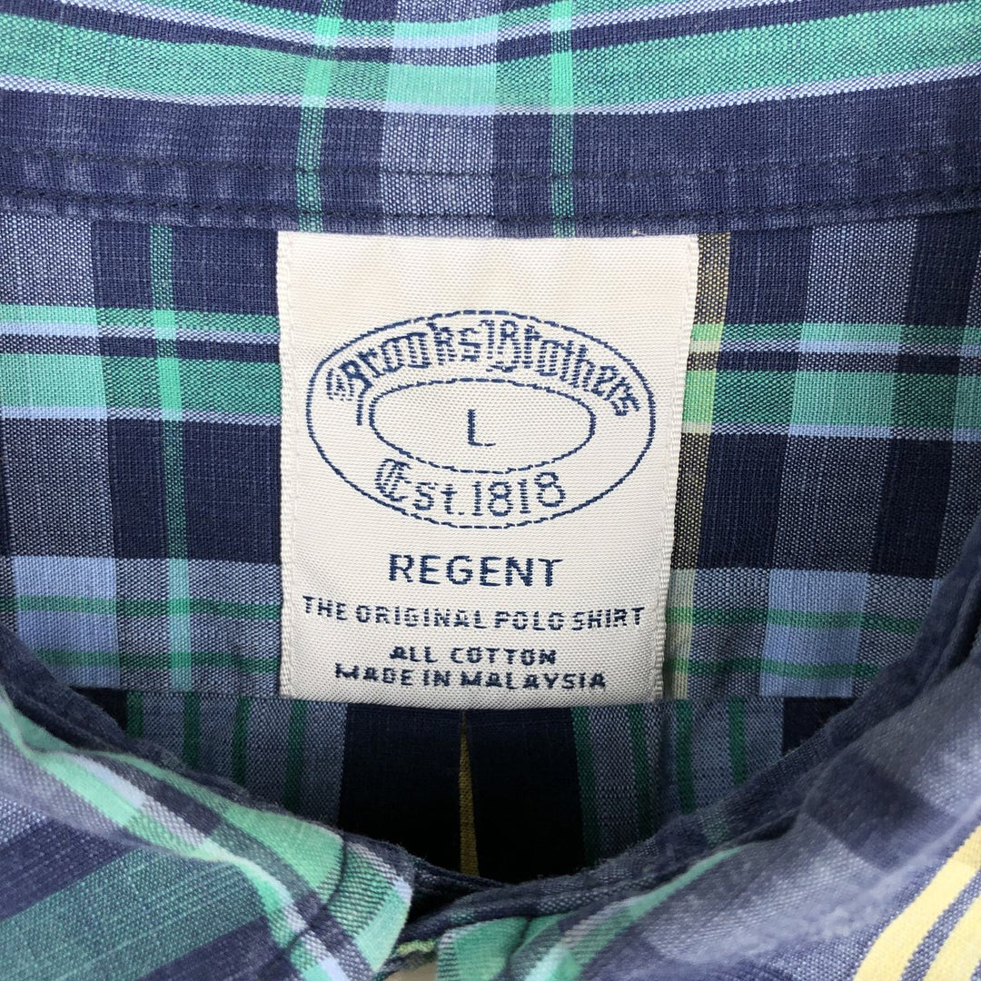 Brooks Brothers Est.1818 REGENT Madras Check Long-Sleeve Button-Down Check Shirt, Men's Size L (approx.) cotton navy blue type Vintage Second Hand