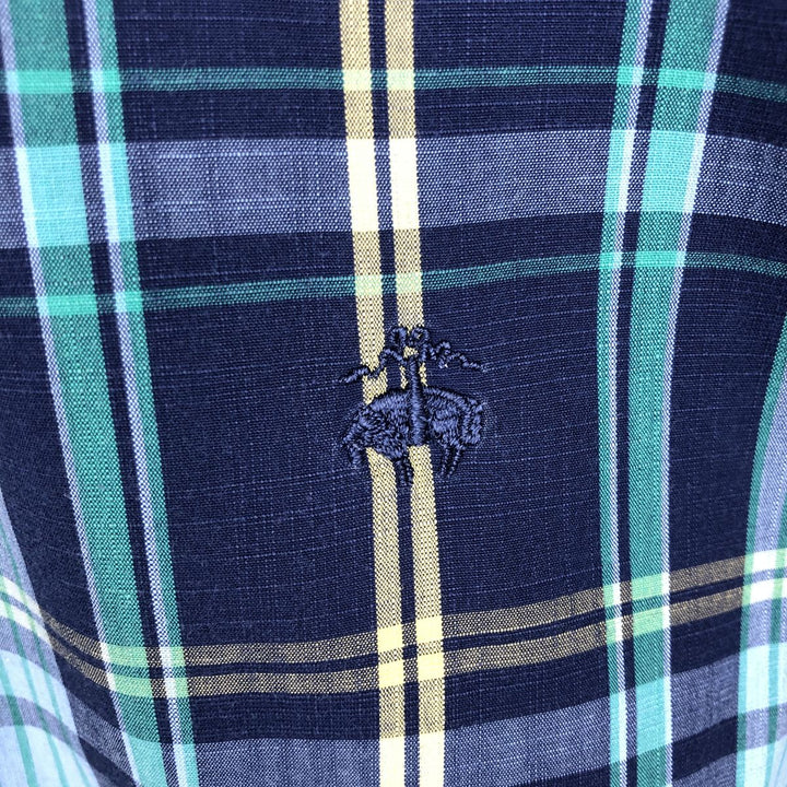 Brooks Brothers Est.1818 REGENT Madras Check Long-Sleeve Button-Down Check Shirt, Men's Size L (approx.) cotton navy blue type Vintage Second Hand