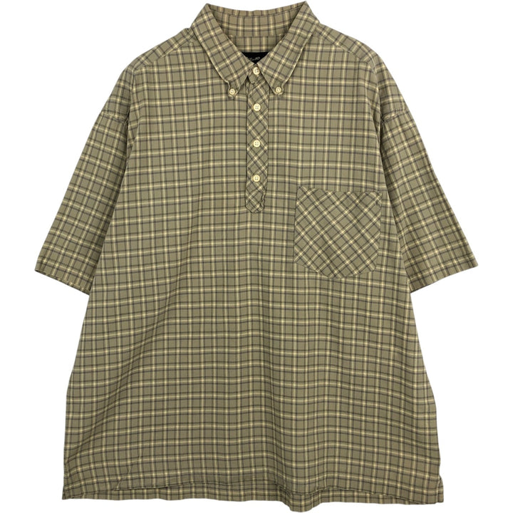 Eddie Bauer Half-Button Long-Sleeve Button-Down Check Shirt, Boxy Shirt, Men's Size XL cotton Khaki type Vintage Second Hand