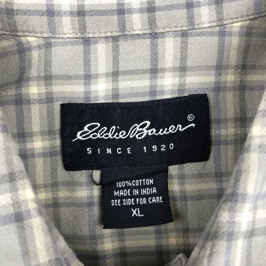 Eddie Bauer Half-Button Long-Sleeve Button-Down Check Shirt, Boxy Shirt, Men's Size XL cotton Khaki type Vintage Second Hand