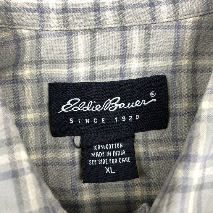 Eddie Bauer Half-Button Long-Sleeve Button-Down Check Shirt, Boxy Shirt, Men's Size XL cotton Khaki type Vintage Second Hand
