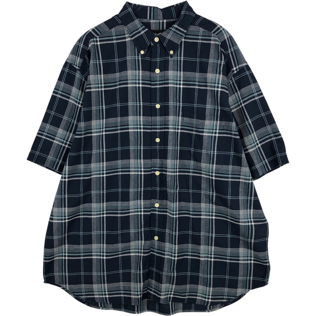 Eddie Bauer Short-Sleeve Button-Down Check Shirt, Men's Size XL (approx.) cotton navy blue type Vintage Second Hand