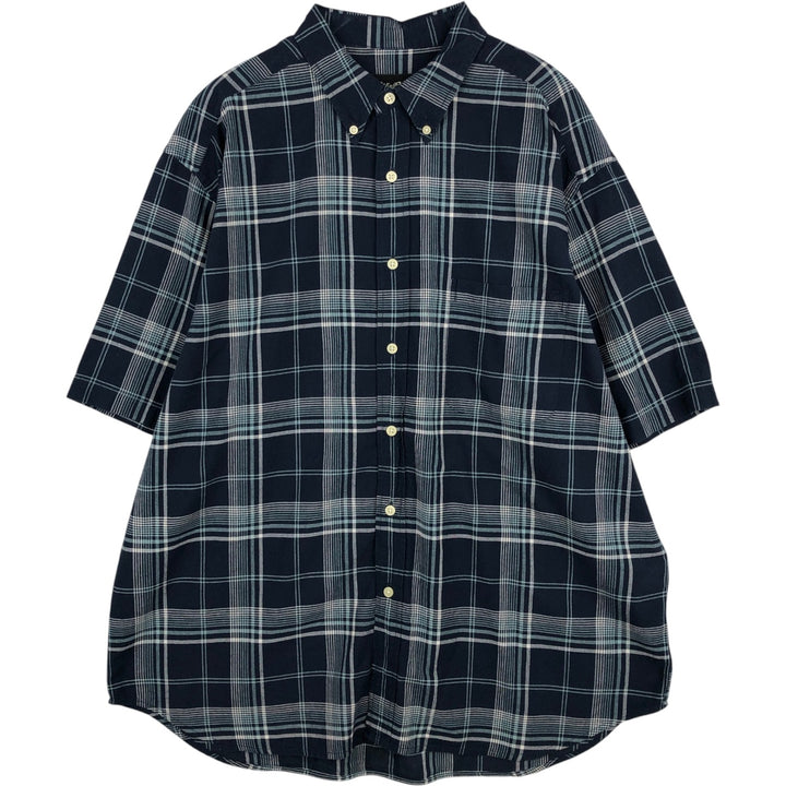 Eddie Bauer Short-Sleeve Button-Down Check Shirt, Men's Size XL (approx.) cotton navy blue type Vintage Second Hand