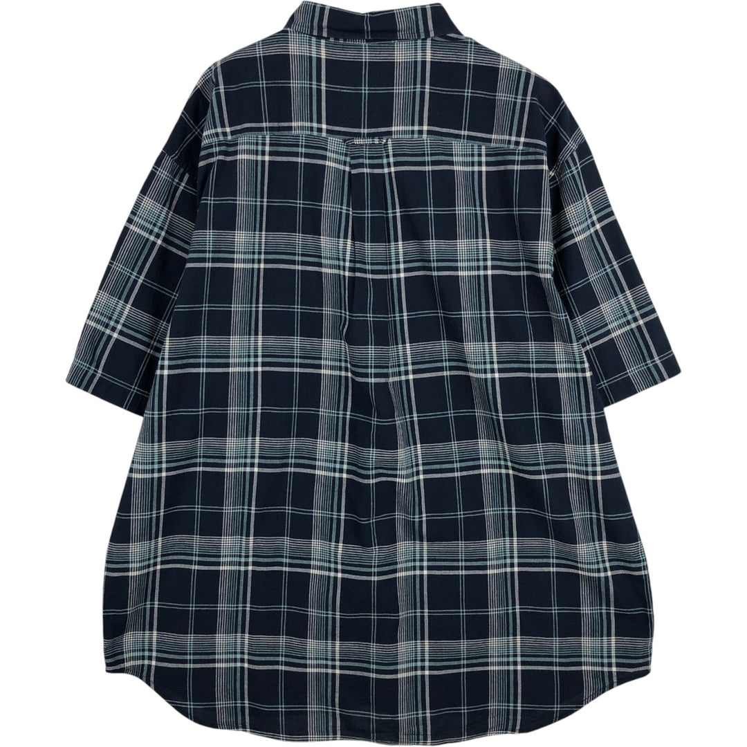 Eddie Bauer Short-Sleeve Button-Down Check Shirt, Men's Size XL (approx.) cotton navy blue type Vintage Second Hand