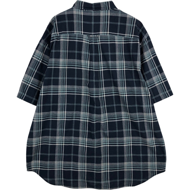 Eddie Bauer Short-Sleeve Button-Down Check Shirt, Men's Size XL (approx.) cotton navy blue type Vintage Second Hand