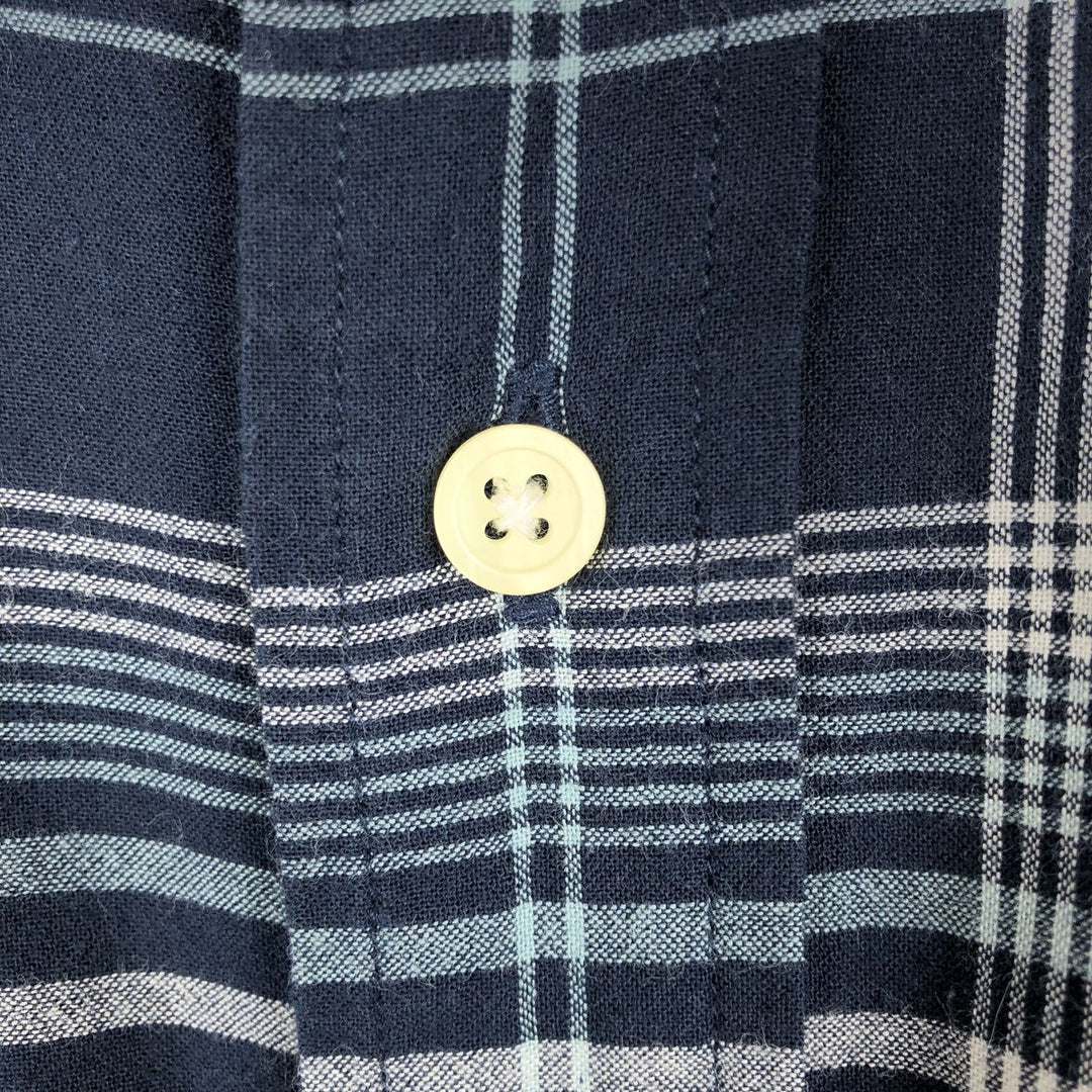 Eddie Bauer Short-Sleeve Button-Down Check Shirt, Men's Size XL (approx.) cotton navy blue type Vintage Second Hand