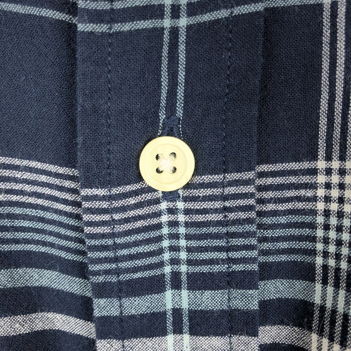 Eddie Bauer Short-Sleeve Button-Down Check Shirt, Men's Size XL (approx.) cotton navy blue type Vintage Second Hand