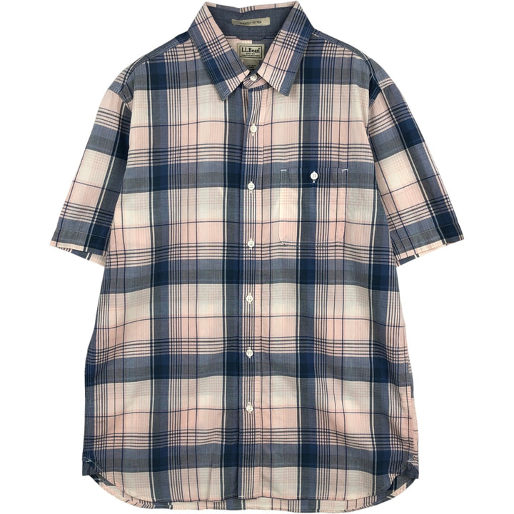 90s-00'S L.L.Bean Madras Check Short-Sleeve Cotton Check Shirt, Men's Size M (Equivalent), Vintage cotton pink type Vintage Second Hand