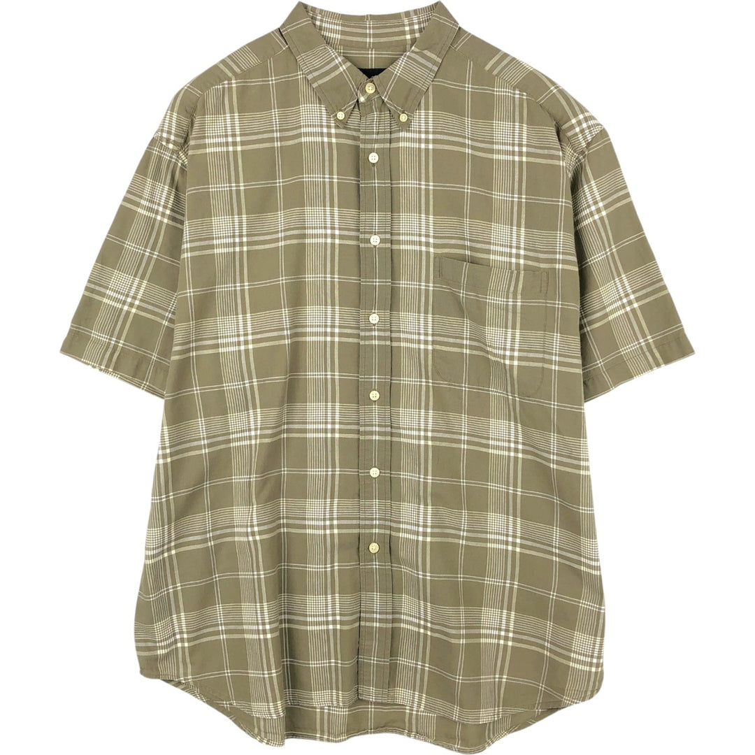 Eddie Bauer short sleeve button down check shirt, men's XL size cotton Khaki type Vintage Second Hand