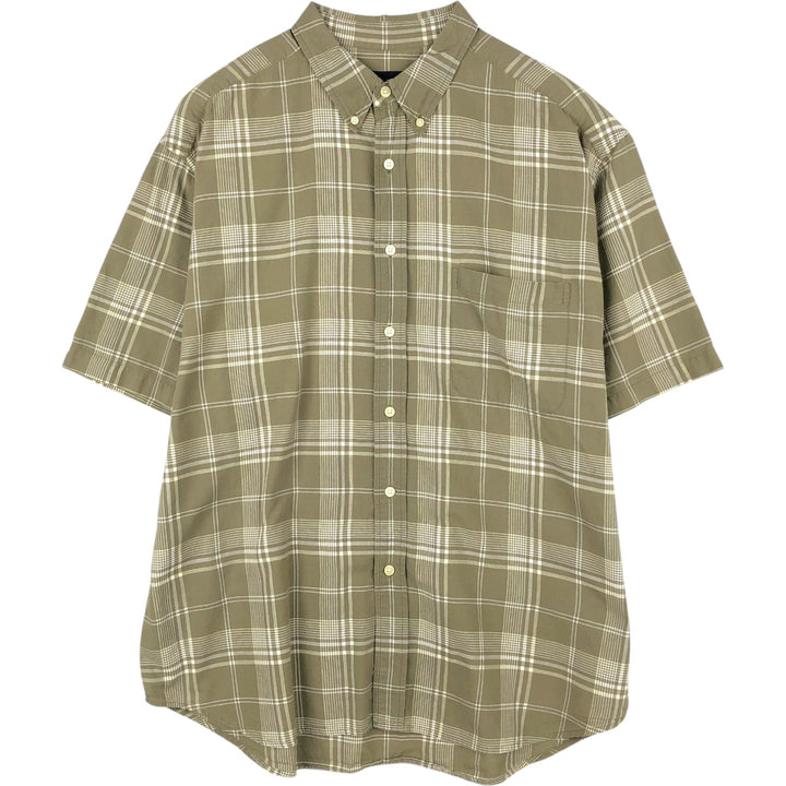 Eddie Bauer short sleeve button down check shirt, men's XL size cotton Khaki type Vintage Second Hand