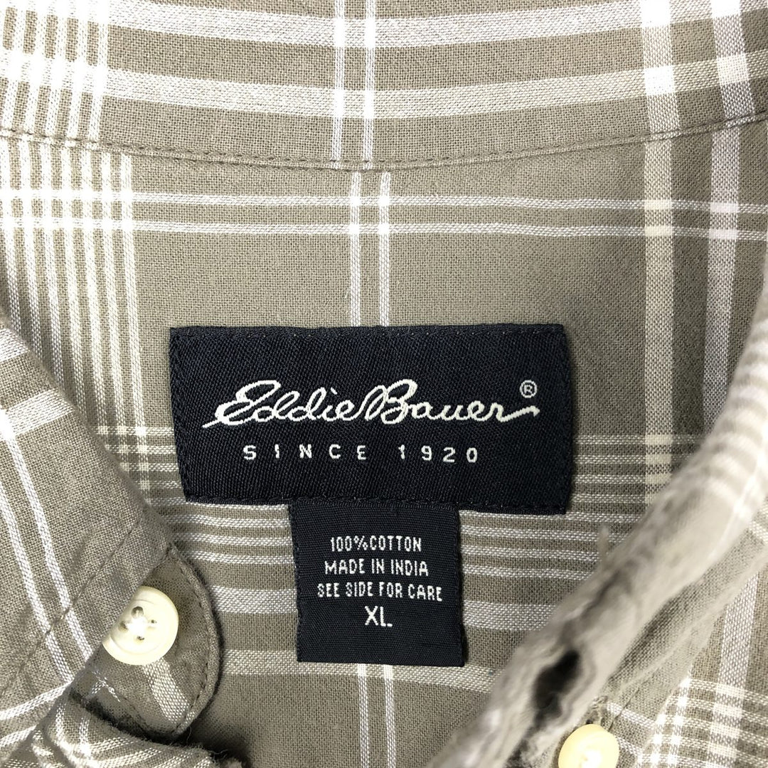 Eddie Bauer short sleeve button down check shirt, men's XL size cotton Khaki type Vintage Second Hand