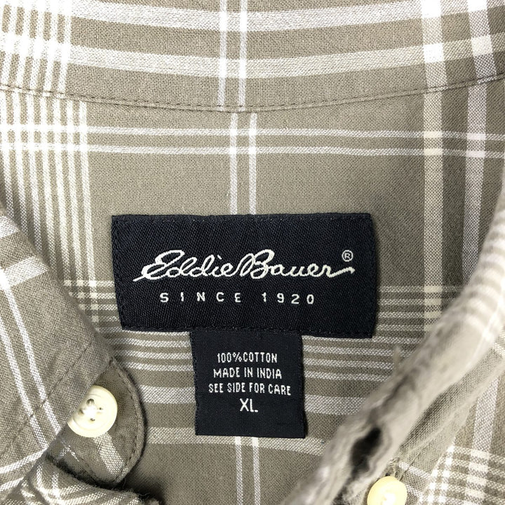 Eddie Bauer short sleeve button down check shirt, men's XL size cotton Khaki type Vintage Second Hand