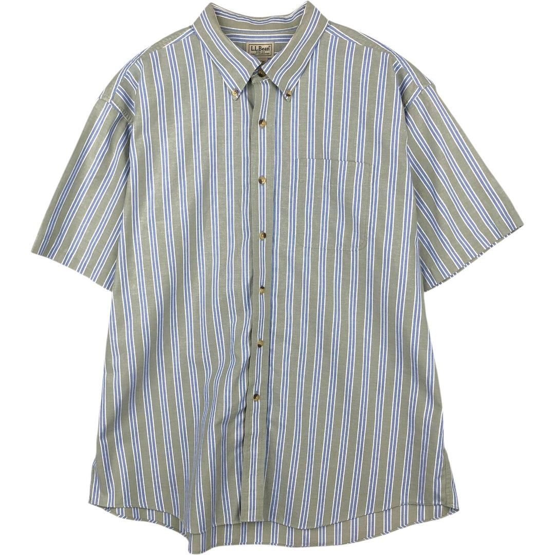90s-00'S LLBean Short-Sleeve Button-Down Striped Shirt, Men's Size XL (Equivalent), Vintage cotton Khaki type Vintage Second Hand