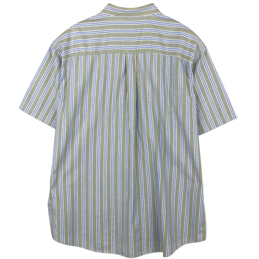 90s-00'S LLBean Short-Sleeve Button-Down Striped Shirt, Men's Size XL (Equivalent), Vintage cotton Khaki type Vintage Second Hand