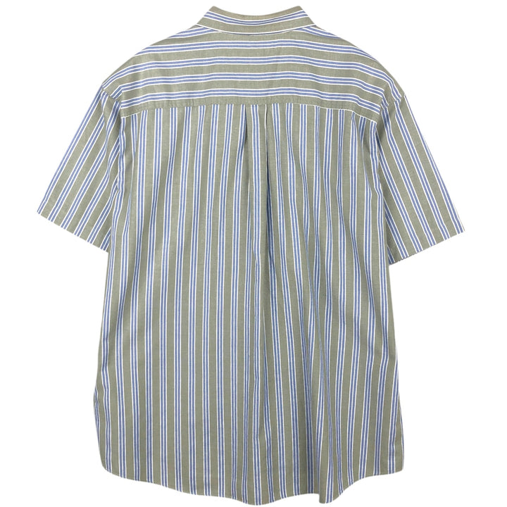 90s-00'S LLBean Short-Sleeve Button-Down Striped Shirt, Men's Size XL (Equivalent), Vintage cotton Khaki type Vintage Second Hand