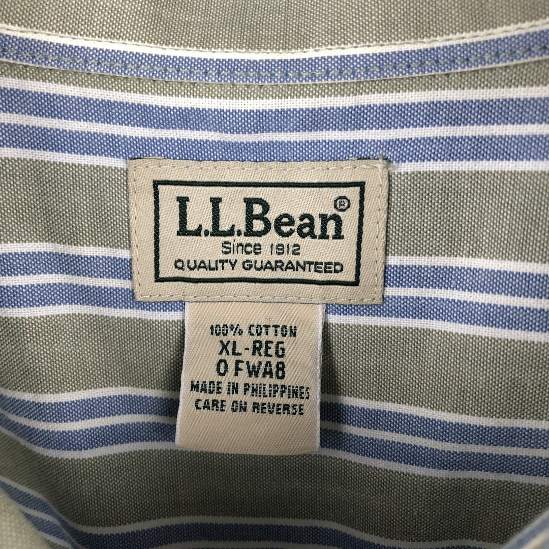 90s-00'S LLBean Short-Sleeve Button-Down Striped Shirt, Men's Size XL (Equivalent), Vintage cotton Khaki type Vintage Second Hand
