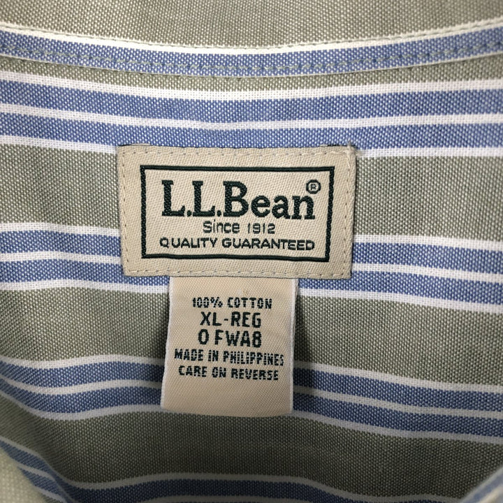 90s-00'S LLBean Short-Sleeve Button-Down Striped Shirt, Men's Size XL (Equivalent), Vintage cotton Khaki type Vintage Second Hand