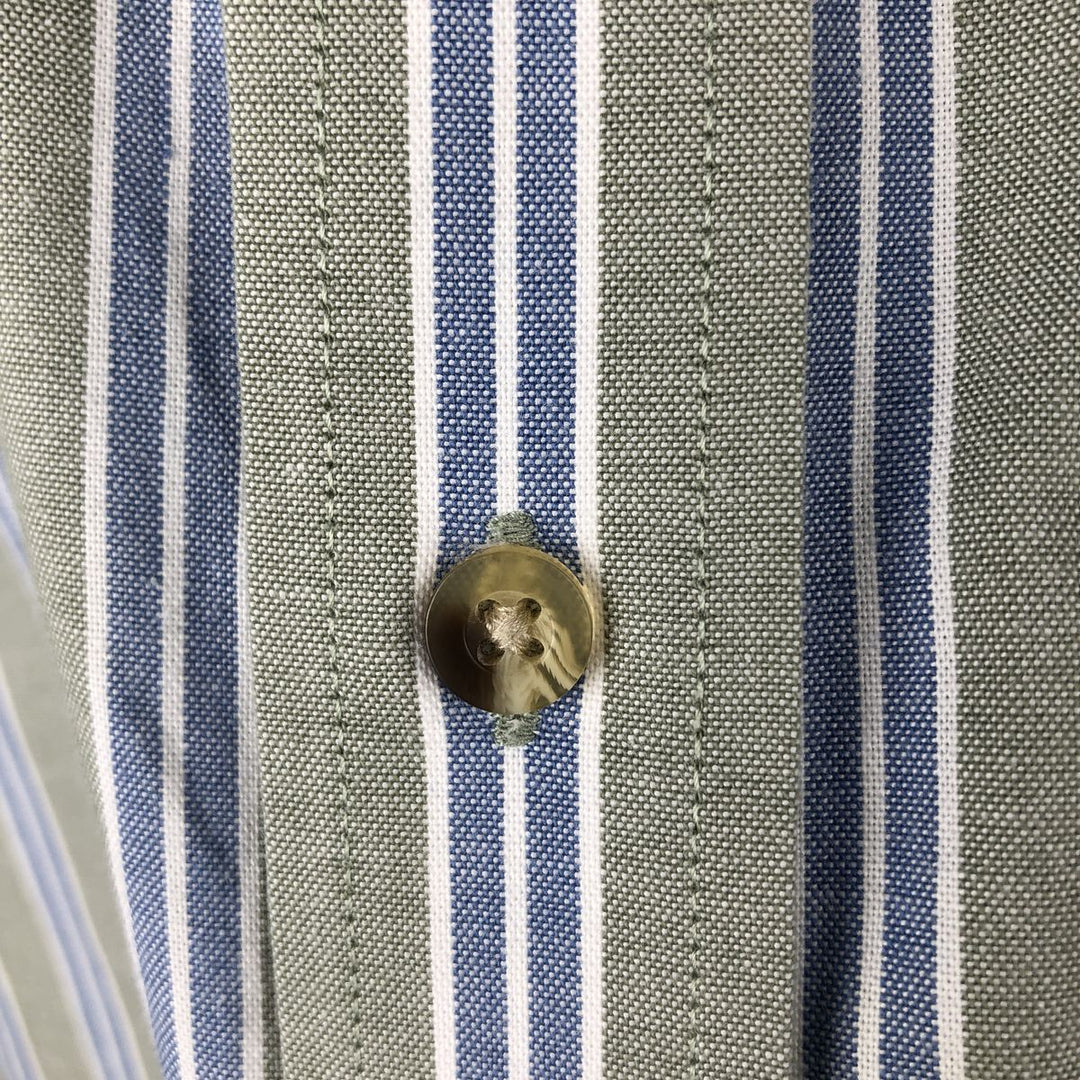 90s-00'S LLBean Short-Sleeve Button-Down Striped Shirt, Men's Size XL (Equivalent), Vintage cotton Khaki type Vintage Second Hand