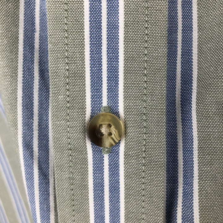 90s-00'S LLBean Short-Sleeve Button-Down Striped Shirt, Men's Size XL (Equivalent), Vintage cotton Khaki type Vintage Second Hand