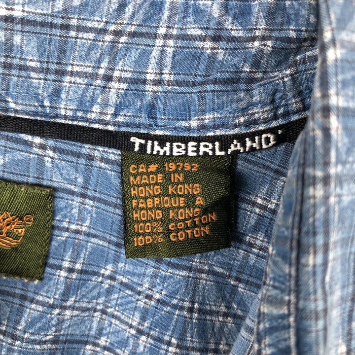 90s-00'S Timberland Check Pattern Short-Sleeve Cotton Shirt, Men's Size L (Equivalent), Vintage cotton blue type Vintage Second Hand