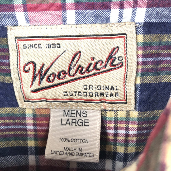 2000'S WOOLRICH Short Sleeve Button-Down Check Shirt, Men's Size L cotton navy blue type Vintage Second Hand
