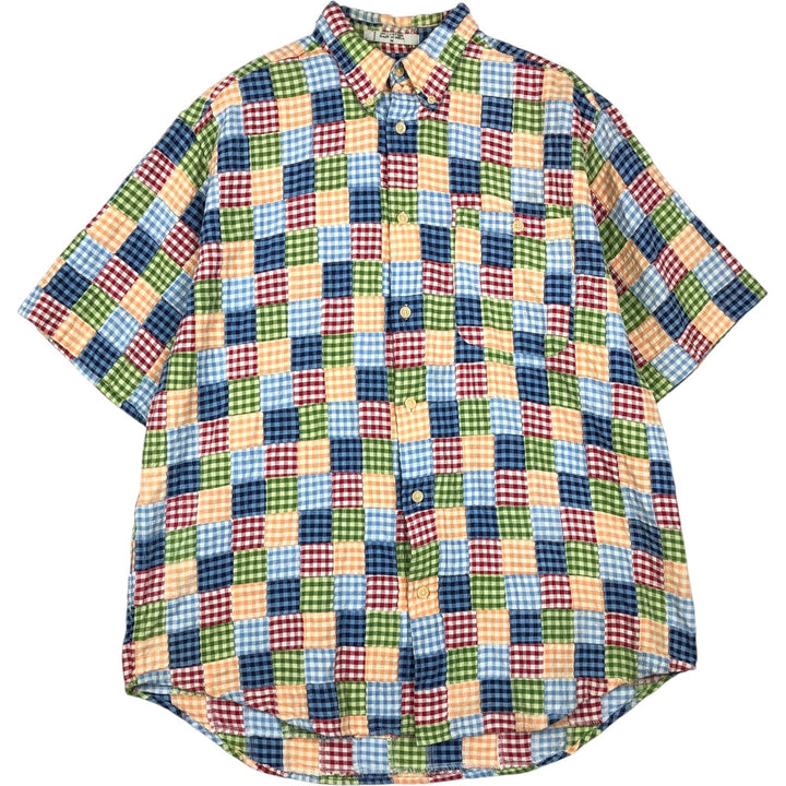 2000'S Orvis Gingham Check Patchwork Short-Sleeve Button-Down Check Shirt, Men's Size M (approx.) cotton green type Vintage Second Hand