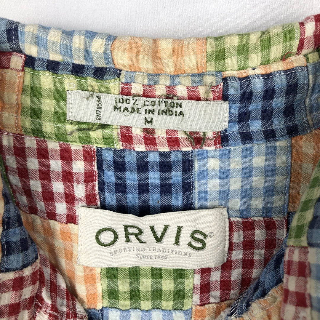2000'S Orvis Gingham Check Patchwork Short-Sleeve Button-Down Check Shirt, Men's Size M (approx.) cotton green type Vintage Second Hand