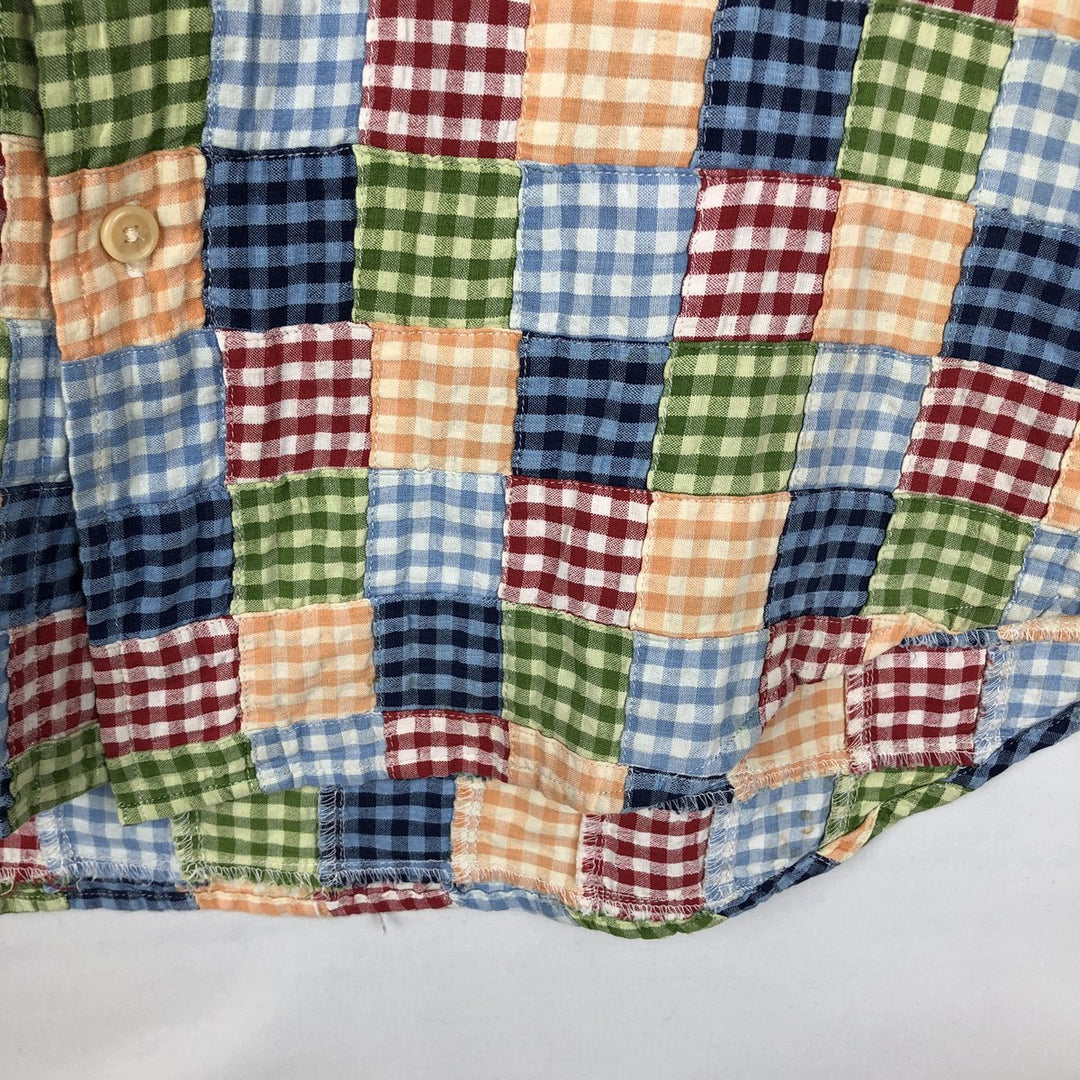 2000'S Orvis Gingham Check Patchwork Short-Sleeve Button-Down Check Shirt, Men's Size M (approx.) cotton green type Vintage Second Hand