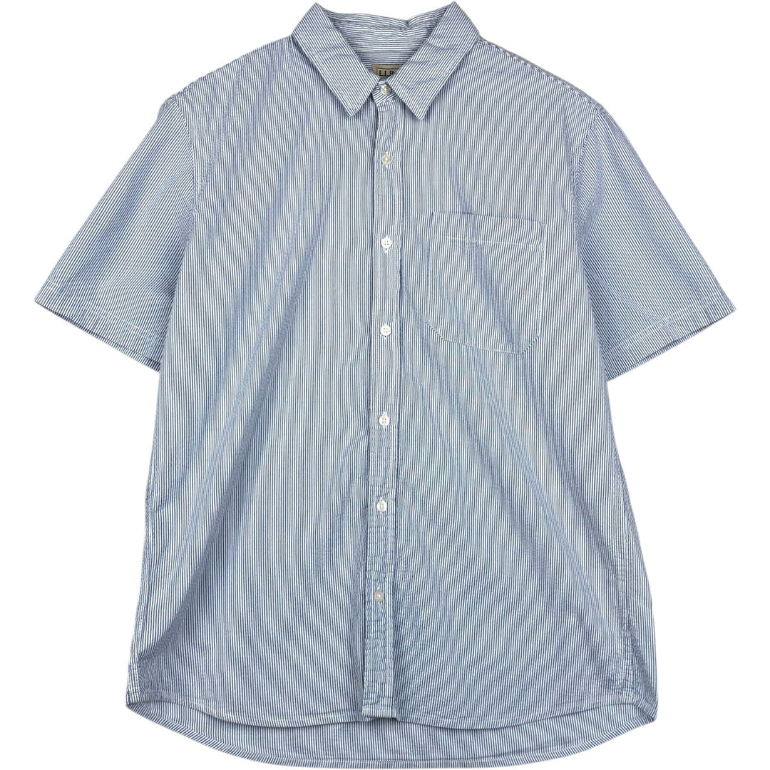 90s-00'S L.L.Bean Seersucker Short-Sleeve Cotton Striped Shirt, Men's Size M (approx.), Vintage Organic cotton blue type Vintage Second Hand