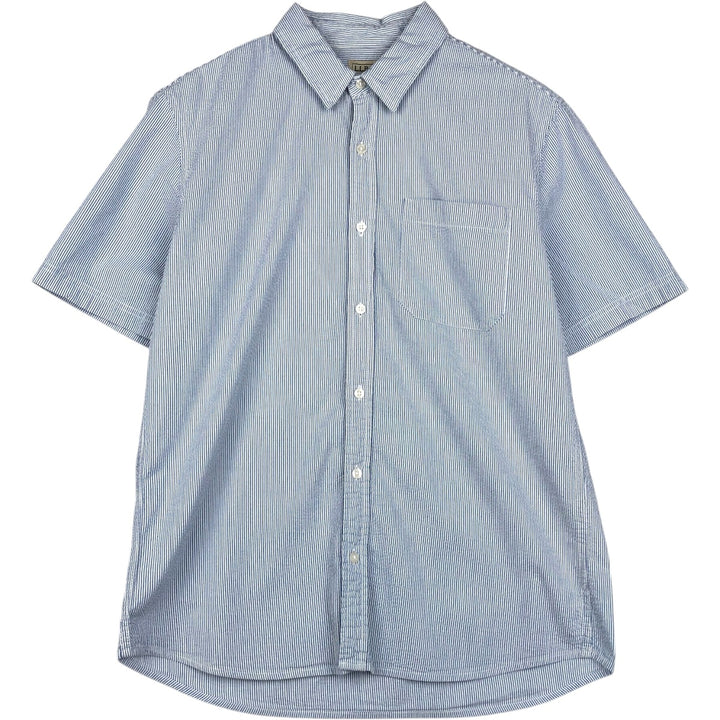 90s-00'S L.L.Bean Seersucker Short-Sleeve Cotton Striped Shirt, Men's Size M (approx.), Vintage Organic cotton blue type Vintage Second Hand
