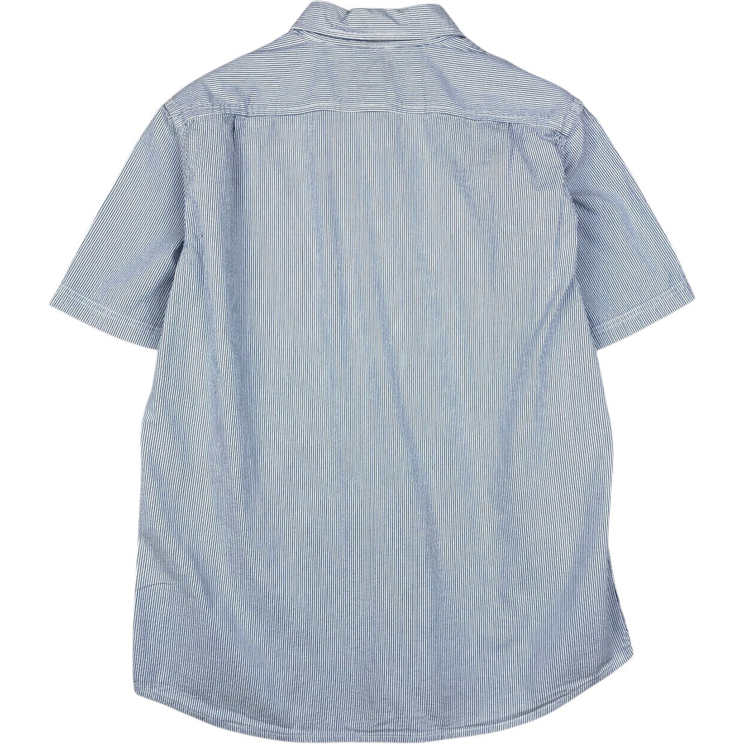 90s-00'S L.L.Bean Seersucker Short-Sleeve Cotton Striped Shirt, Men's Size M (approx.), Vintage Organic cotton blue type Vintage Second Hand