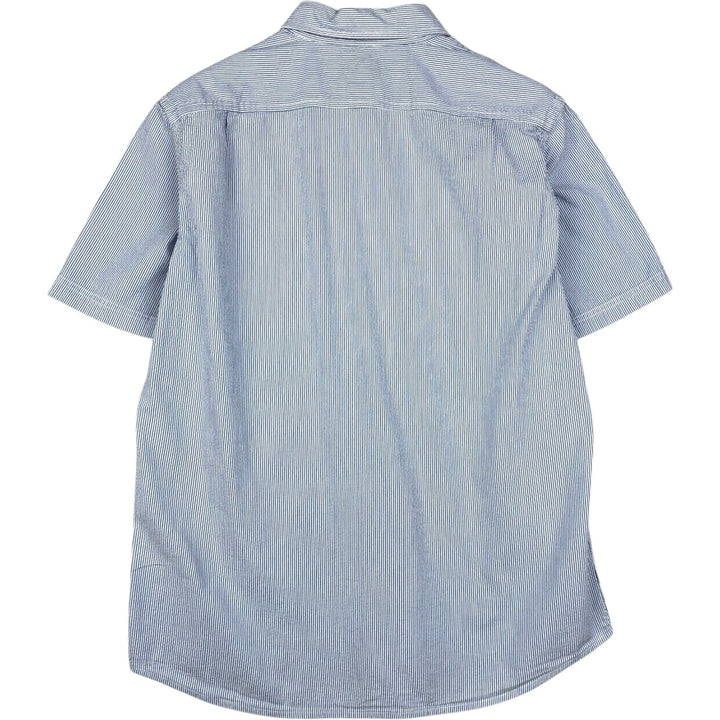90s-00'S L.L.Bean Seersucker Short-Sleeve Cotton Striped Shirt, Men's Size M (approx.), Vintage Organic cotton blue type Vintage Second Hand