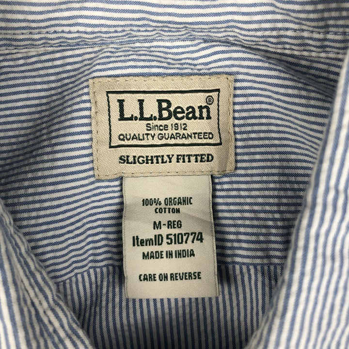 90s-00'S L.L.Bean Seersucker Short-Sleeve Cotton Striped Shirt, Men's Size M (approx.), Vintage Organic cotton blue type Vintage Second Hand