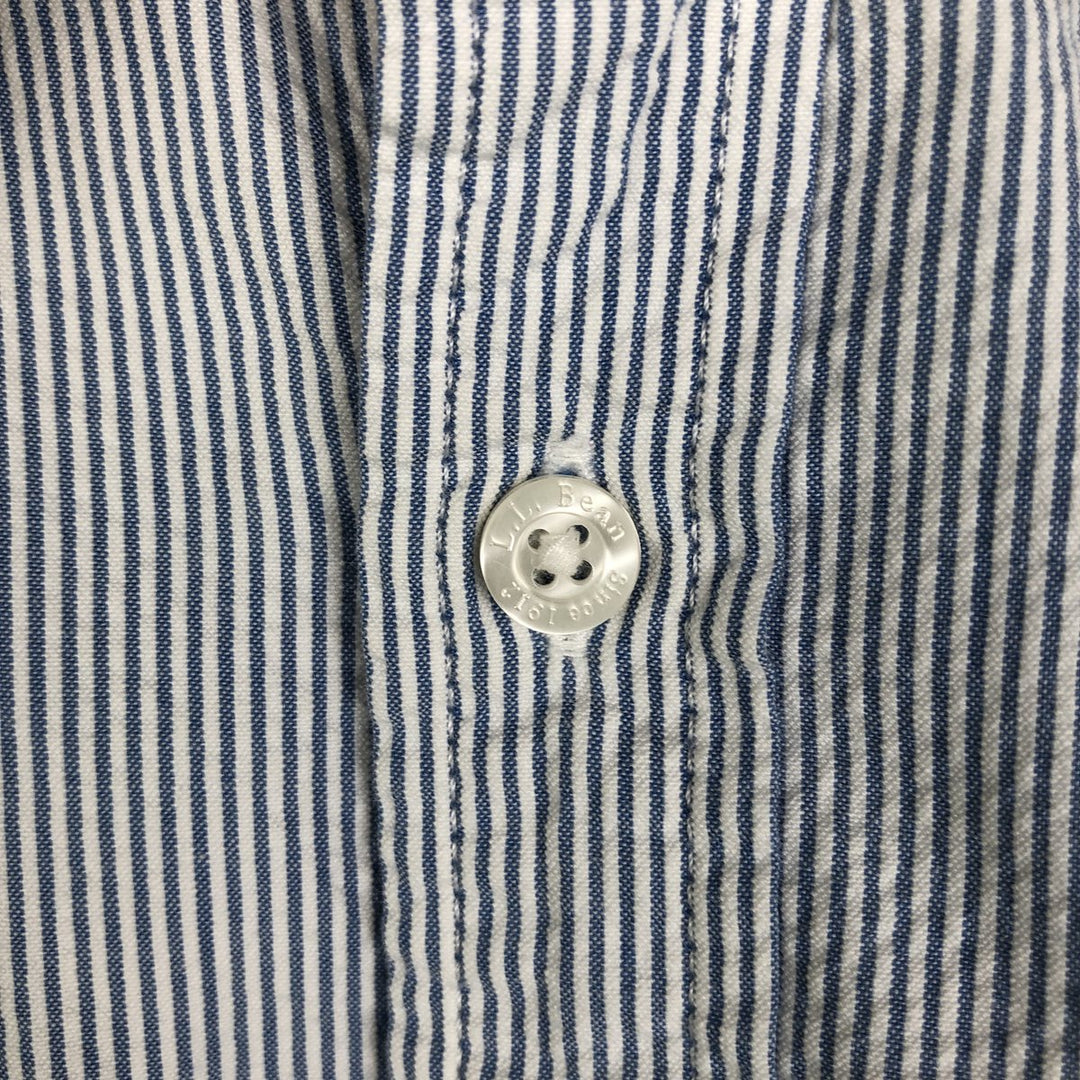 90s-00'S L.L.Bean Seersucker Short-Sleeve Cotton Striped Shirt, Men's Size M (approx.), Vintage Organic cotton blue type Vintage Second Hand