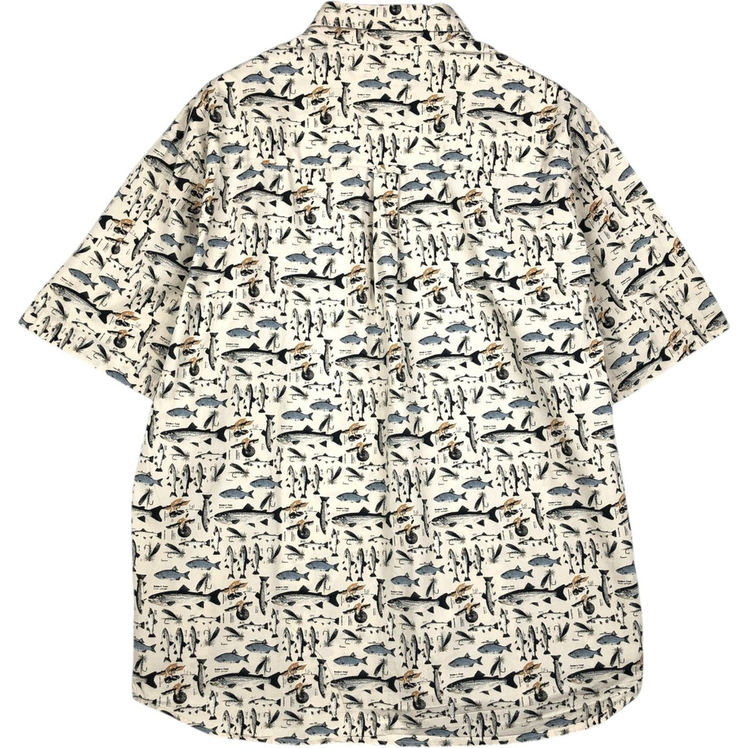 90s-00'S Columbia Short-Sleeve Button-Down Shirt with Fish Print (Men's XL equivalent) Vintage cotton unbleached Vintage Second Hand