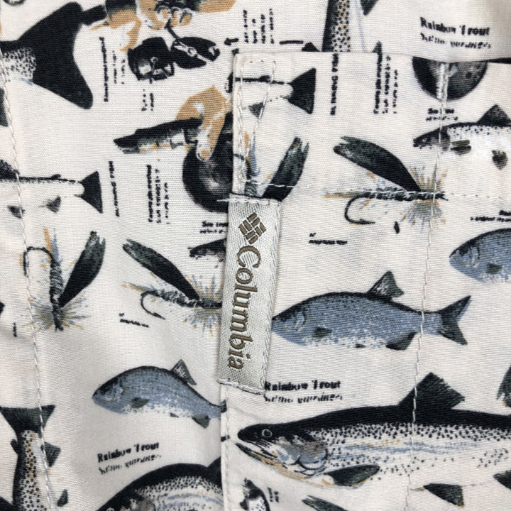 90s-00'S Columbia Short-Sleeve Button-Down Shirt with Fish Print (Men's XL equivalent) Vintage cotton unbleached Vintage Second Hand