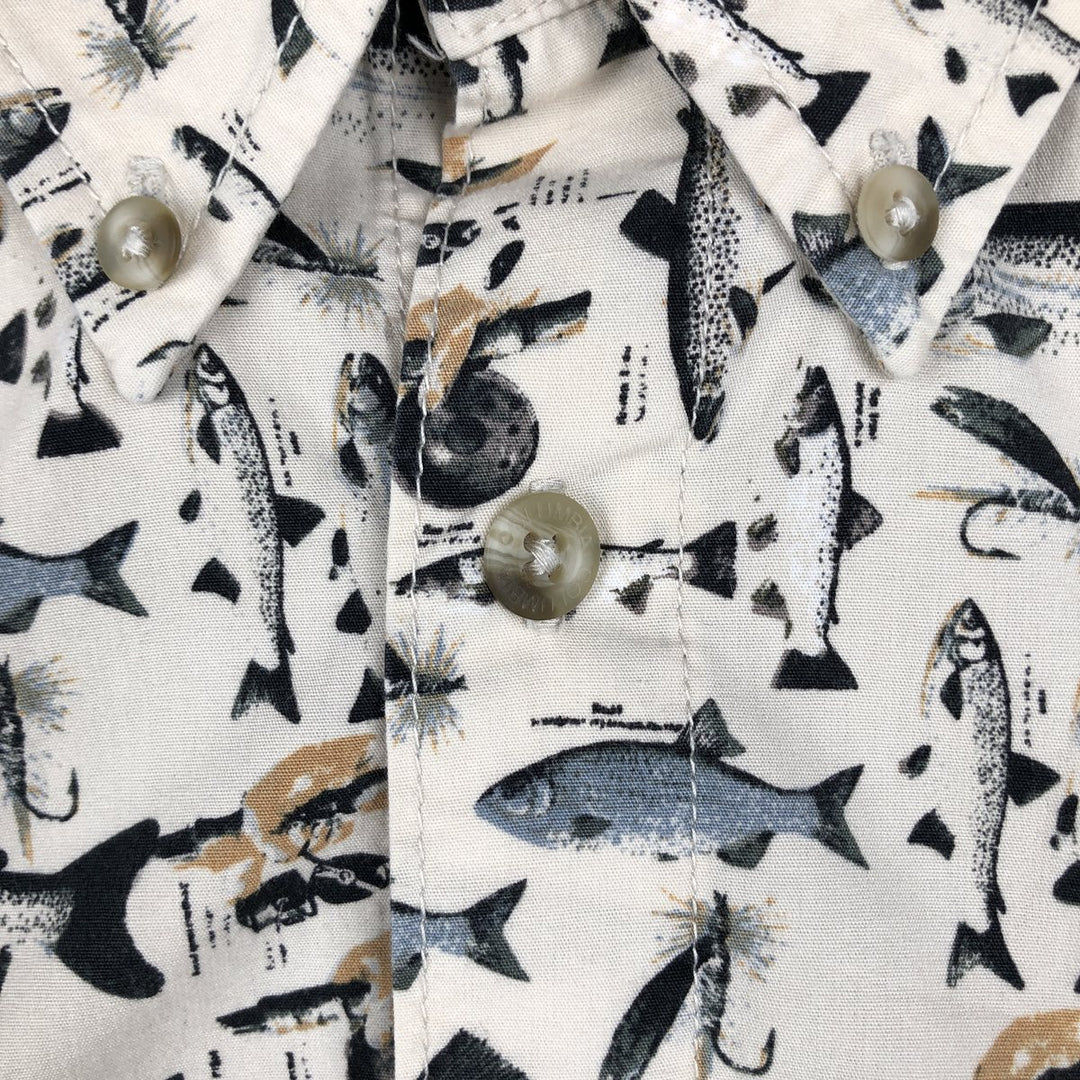 90s-00'S Columbia Short-Sleeve Button-Down Shirt with Fish Print (Men's XL equivalent) Vintage cotton unbleached Vintage Second Hand