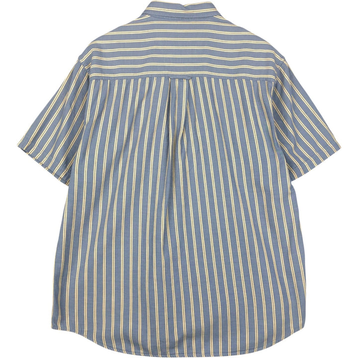 1990'S Eddie Bauer Rufton Twill Black Tag Short-Sleeve Cotton Striped Shirt, Made in the Philippines, Men's Size L (Equivalent), Vintage cotton blue type Vintage Second Hand
