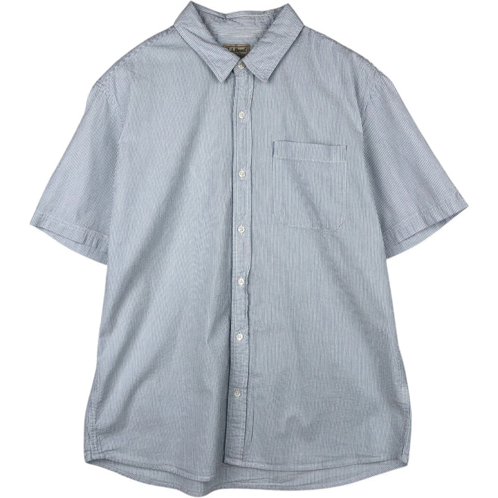 90s-00'S L.L.Bean SLIGHTLY FITTED Seersucker Short-Sleeve Cotton Striped Shirt, Men's Size L (approx.), Vintage Organic cotton Blue type light blue Vintage Second Hand
