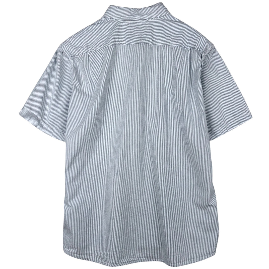 90s-00'S L.L.Bean SLIGHTLY FITTED Seersucker Short-Sleeve Cotton Striped Shirt, Men's Size L (approx.), Vintage Organic cotton Blue type light blue Vintage Second Hand
