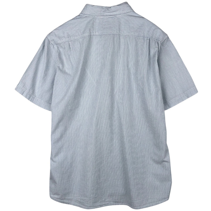 90s-00'S L.L.Bean SLIGHTLY FITTED Seersucker Short-Sleeve Cotton Striped Shirt, Men's Size L (approx.), Vintage Organic cotton Blue type light blue Vintage Second Hand