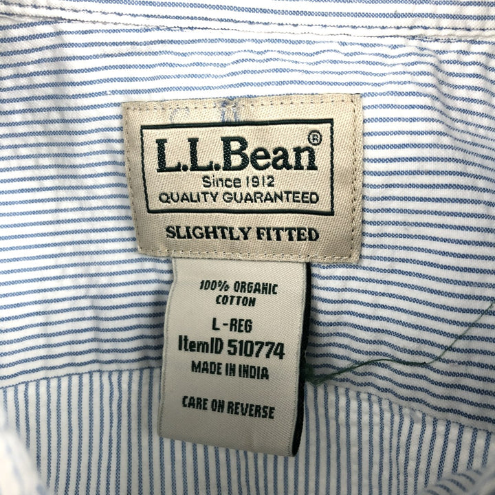 90s-00'S L.L.Bean SLIGHTLY FITTED Seersucker Short-Sleeve Cotton Striped Shirt, Men's Size L (approx.), Vintage Organic cotton Blue type light blue Vintage Second Hand