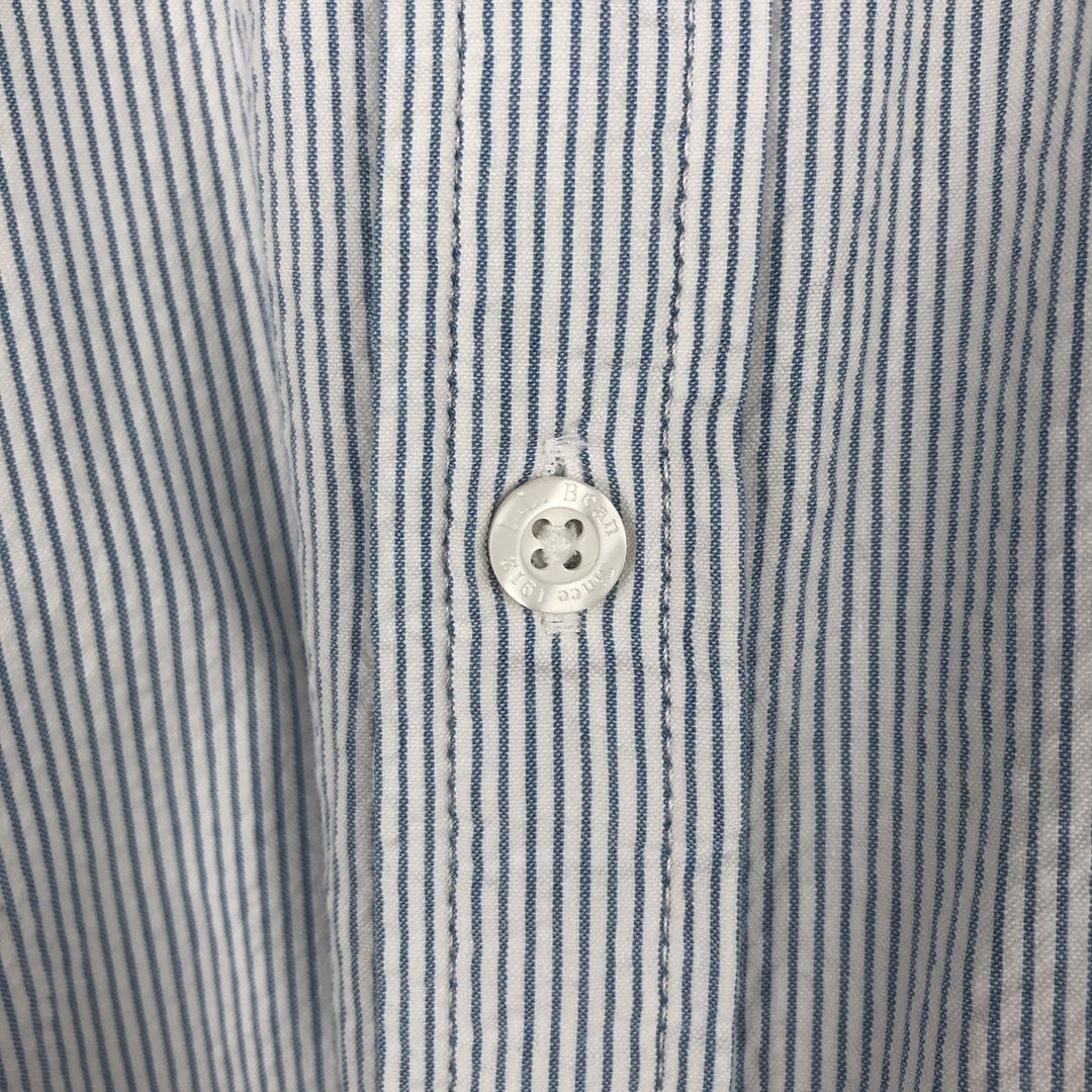 90s-00'S L.L.Bean SLIGHTLY FITTED Seersucker Short-Sleeve Cotton Striped Shirt, Men's Size L (approx.), Vintage Organic cotton Blue type light blue Vintage Second Hand