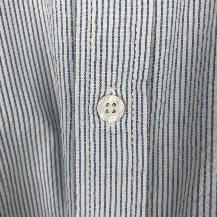 90s-00'S L.L.Bean SLIGHTLY FITTED Seersucker Short-Sleeve Cotton Striped Shirt, Men's Size L (approx.), Vintage Organic cotton Blue type light blue Vintage Second Hand