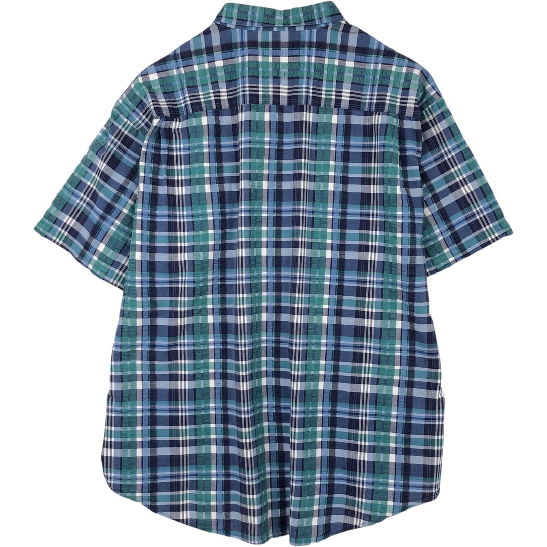 Vintage 1990'S L.L.Bean seersucker short-sleeved button-down check shirt, men's size XXL equivalent. cotton blue type Vintage Second Hand