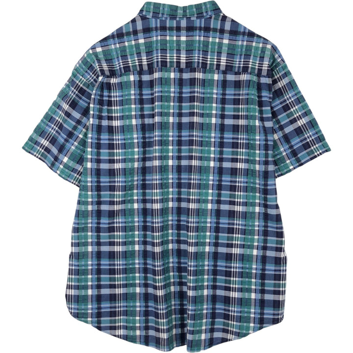 Vintage 1990'S L.L.Bean seersucker short-sleeved button-down check shirt, men's size XXL equivalent. cotton blue type Vintage Second Hand