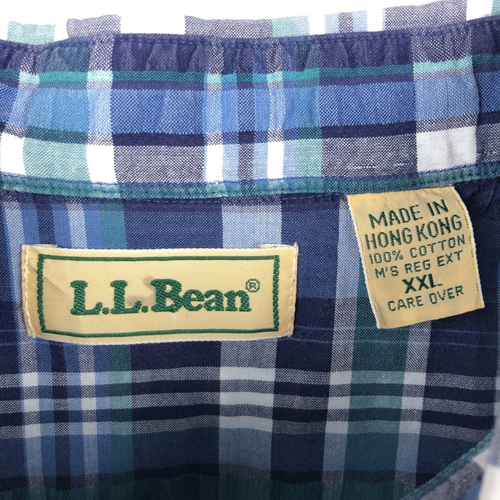 Vintage 1990'S L.L.Bean seersucker short-sleeved button-down check shirt, men's size XXL equivalent. cotton blue type Vintage Second Hand