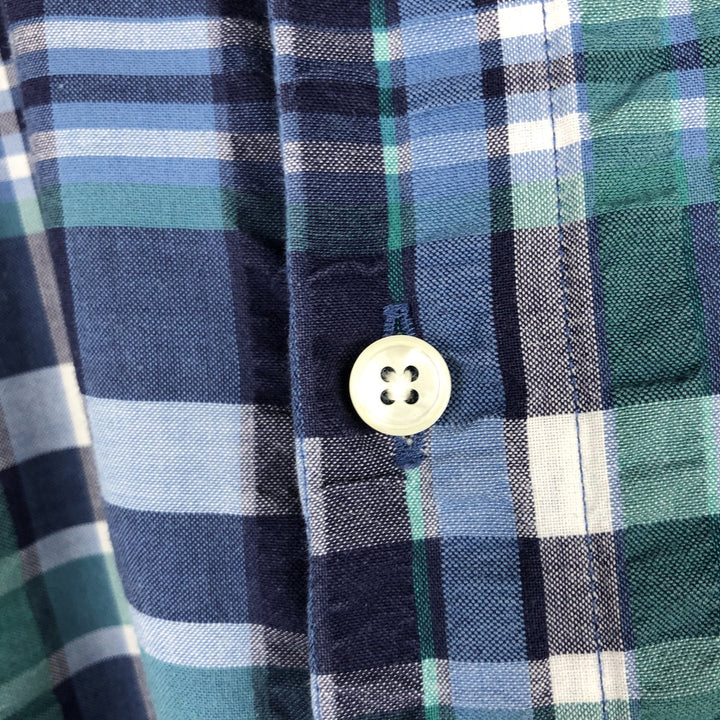 Vintage 1990'S L.L.Bean seersucker short-sleeved button-down check shirt, men's size XXL equivalent. cotton blue type Vintage Second Hand
